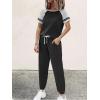 imageEkouaer Lounge Sets for Women Two Piece Pajama Set Short Sleeve Crewneck Jogger Outfits and Sweatpants Tracksuit with PocketsBlack