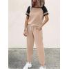 imageEkouaer Lounge Sets for Women Two Piece Pajama Set Short Sleeve Crewneck Jogger Outfits and Sweatpants Tracksuit with PocketsKhaki