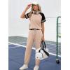 imageEkouaer Lounge Sets for Women Two Piece Pajama Set Short Sleeve Crewneck Jogger Outfits and Sweatpants Tracksuit with PocketsKhaki