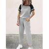 imageEkouaer Lounge Sets for Women Two Piece Pajama Set Short Sleeve Crewneck Jogger Outfits and Sweatpants Tracksuit with PocketsLight Grey 2