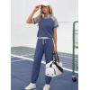 imageEkouaer Lounge Sets for Women Two Piece Pajama Set Short Sleeve Crewneck Jogger Outfits and Sweatpants Tracksuit with PocketsNavy Army