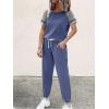 imageEkouaer Lounge Sets for Women Two Piece Pajama Set Short Sleeve Crewneck Jogger Outfits and Sweatpants Tracksuit with PocketsNavy Army