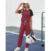 imageEkouaer Lounge Sets for Women Two Piece Pajama Set Short Sleeve Crewneck Jogger Outfits and Sweatpants Tracksuit with PocketsWine Red