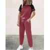 imageEkouaer Lounge Sets for Women Two Piece Pajama Set Short Sleeve Crewneck Jogger Outfits and Sweatpants Tracksuit with PocketsWine Red