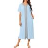 imageEkouaer Women Zipper Robe Lightweight House Coat Zipper Front Long Nightgown Soft Loungewear with Pockets S3XLLight Blue