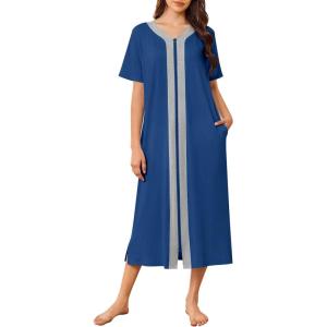imageEkouaer Women Zipper Robe Lightweight House Coat Zipper Front Long Nightgown Soft Loungewear with Pockets S3XLBlue