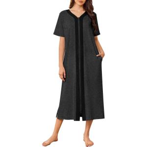 imageEkouaer Women Zipper Robe Lightweight House Coat Zipper Front Long Nightgown Soft Loungewear with Pockets S3XLDeep Gray