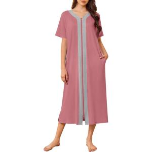 imageEkouaer Women Zipper Robe Lightweight House Coat Zipper Front Long Nightgown Soft Loungewear with Pockets S3XLGray Purple