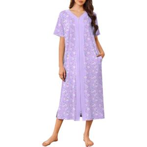 imageEkouaer Women Zipper Robe Lightweight House Coat Zipper Front Long Nightgown Soft Loungewear with Pockets S3XLPurple Floral