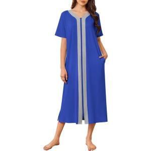 imageEkouaer Women Zipper Robe Lightweight House Coat Zipper Front Long Nightgown Soft Loungewear with Pockets S3XLRoyal Blue