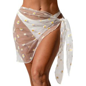 imageEkouaer Womens 2025 Sarongs Beach Wraps Chiffon Beach Cover Up Short Sheer Bikini Wraps S3XLDaisywhite