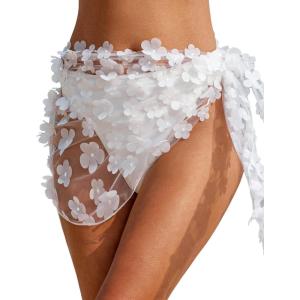 imageEkouaer Womens 2025 Sarongs Beach Wraps Chiffon Beach Cover Up Short Sheer Bikini Wraps S3XLFlowerwhite