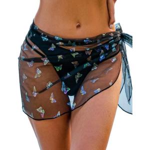 imageEkouaer Womens 2025 Sarongs Beach Wraps Chiffon Beach Cover Up Short Sheer Bikini Wraps S3XLGradient Butterflyblack