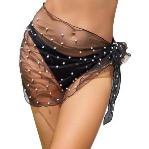 imageEkouaer Womens 2025 Sarongs Beach Wraps Chiffon Beach Cover Up Short Sheer Bikini Wraps S3XLPearlblack