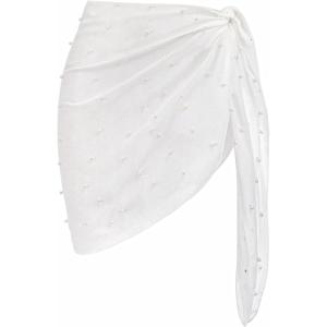imageEkouaer Womens 2025 Sarongs Beach Wraps Chiffon Beach Cover Up Short Sheer Bikini Wraps S3XLPearlglitter White