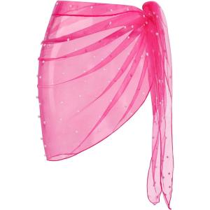 imageEkouaer Womens 2025 Sarongs Beach Wraps Chiffon Beach Cover Up Short Sheer Bikini Wraps S3XLPearlrose Red