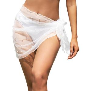 imageEkouaer Womens 2025 Sarongs Beach Wraps Chiffon Beach Cover Up Short Sheer Bikini Wraps S3XLPearlwhite