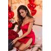 imageEkouaer Nightgown Satin Lingerie Sleeveless Sleep Dress Babydoll Nightie Slip ChemiseRed