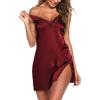 imageEkouaer Nightgown Satin Lingerie Sleeveless Sleep Dress Babydoll Nightie Slip ChemiseWine Red
