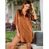 imageEkouaer Womens Satin Nightshirt Button Down Sleepshirt Silk 34 Sleeve Nightgown Boyfriend Notch Collar Sleepwear S3XLBrown