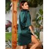 imageEkouaer Womens Satin Nightshirt Button Down Sleepshirt Silk 34 Sleeve Nightgown Boyfriend Notch Collar Sleepwear S3XLDark Green