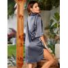 imageEkouaer Womens Satin Nightshirt Button Down Sleepshirt Silk 34 Sleeve Nightgown Boyfriend Notch Collar Sleepwear S3XLDark Grey
