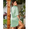 imageEkouaer Womens Satin Nightshirt Button Down Sleepshirt Silk 34 Sleeve Nightgown Boyfriend Notch Collar Sleepwear S3XLLight Green
