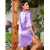 imageEkouaer Womens Satin Nightshirt Button Down Sleepshirt Silk 34 Sleeve Nightgown Boyfriend Notch Collar Sleepwear S3XLLight Light Lilac