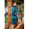 imageEkouaer Womens Satin Nightshirt Button Down Sleepshirt Silk 34 Sleeve Nightgown Boyfriend Notch Collar Sleepwear S3XLPeacock Blue