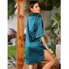 imageEkouaer Womens Satin Nightshirt Button Down Sleepshirt Silk 34 Sleeve Nightgown Boyfriend Notch Collar Sleepwear S3XLPeacock Blue