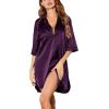 imageEkouaer Womens Satin Nightshirt Button Down Sleepshirt Silk 34 Sleeve Nightgown Boyfriend Notch Collar Sleepwear S3XLPurple
