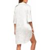 imageEkouaer Womens Satin Nightshirt Button Down Sleepshirt Silk 34 Sleeve Nightgown Boyfriend Notch Collar Sleepwear S3XLWhite Leopard