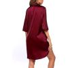 imageEkouaer Womens Satin Nightshirt Button Down Sleepshirt Silk 34 Sleeve Nightgown Boyfriend Notch Collar Sleepwear S3XLWine Red