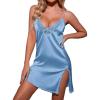 imageEkouaer Nightgown Satin Lingerie Sleeveless Sleep Dress Babydoll Nightie Slip ChemiseClear Blue