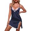 imageEkouaer Nightgown Satin Lingerie Sleeveless Sleep Dress Babydoll Nightie Slip ChemiseNavy Blue