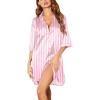 imageEkouaer Womens Satin Nightshirt Button Down Sleepshirt Silk 34 Sleeve Nightgown Boyfriend Notch Collar Sleepwear S3XLApink Strip