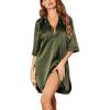 imageEkouaer Womens Satin Nightshirt Button Down Sleepshirt Silk 34 Sleeve Nightgown Boyfriend Notch Collar Sleepwear S3XLArmy Green