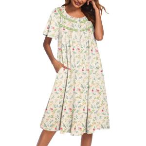 imageEkouaer Nightgowns for Women Button Moo Moos Short Sleeve Mumu Dress Soft House Dress with Pockets SXXXLBeige Floral