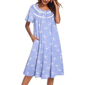 imageEkouaer Nightgowns for Women Button Moo Moos Short Sleeve Mumu Dress Soft House Dress with Pockets SXXXLBlue Pigeon