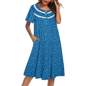 imageEkouaer Nightgowns for Women Button Moo Moos Short Sleeve Mumu Dress Soft House Dress with Pockets SXXXLBlue Puppy