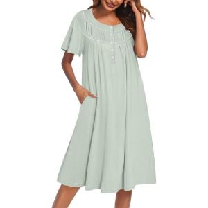 imageEkouaer Nightgowns for Women Button Moo Moos Short Sleeve Mumu Dress Soft House Dress with Pockets SXXXLLight Green