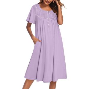 imageEkouaer Nightgowns for Women Button Moo Moos Short Sleeve Mumu Dress Soft House Dress with Pockets SXXXLLilac
