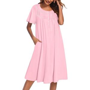 imageEkouaer Nightgowns for Women Button Moo Moos Short Sleeve Mumu Dress Soft House Dress with Pockets SXXXLPink