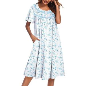 imageEkouaer Nightgowns for Women Button Moo Moos Short Sleeve Mumu Dress Soft House Dress with Pockets SXXXLWhite Blue Flower