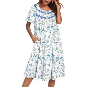 imageEkouaer Nightgowns for Women Button Moo Moos Short Sleeve Mumu Dress Soft House Dress with Pockets SXXXLWhite Floral