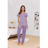 imageEkouaer 2 Pack Womens Pajama Sets Short Sleeve with Long Pajama Pant Set Soft Sleepwear Printed Pj Lounge Sets with Pockets1 Packpurple