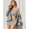 imageEkouaer Pajamas for Women Sets Tank and Shorts Summer Waffle Knit Striped 2Piece Cute Pjs Soft Sleeveless Loungewear SetApricot and Brown Stripe