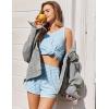 imageEkouaer Pajamas for Women Sets Tank and Shorts Summer Waffle Knit Striped 2Piece Cute Pjs Soft Sleeveless Loungewear SetBlue and White Stripe