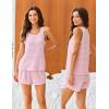 imageEkouaer Pajamas for Women Sets Tank and Shorts Summer Waffle Knit Striped 2Piece Cute Pjs Soft Sleeveless Loungewear SetPink and White Stripe