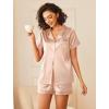 imageEkouaer Womens Silk Satin Pajamas Sets 2 Piece Short Sleeve Sleepwear Button Down Top and Shorts Pjs Lounge Wear Sets SXXLChampagne